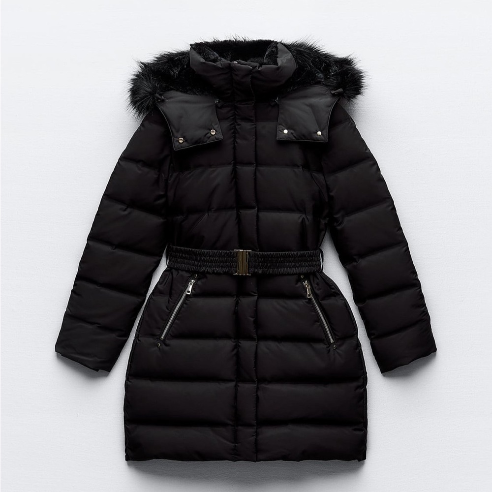 FAUX FUR HOODED DOWN PUFFER JACKET